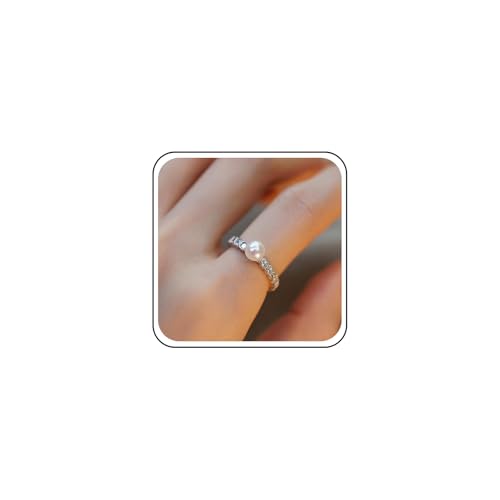 Yheakne Vintage Strass Perlen Ring Silber Cz Fingerring Kristall Perle Eheringe Funkelnde Weiße Perle Wrap Ringe Schmuck Für Frauen von Yheakne