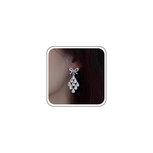 Yheakne Vintage Strass Tropfen Kronleuchter Ohrringe Silber Tropfen Kristall Quaste Ohrringe Cz Wassertropfen Baumeln Ohrringe Funkelnden Bogen Ohrstecker Hochzeit Braut Erklärung Schmuck Für Frauen von Yheakne