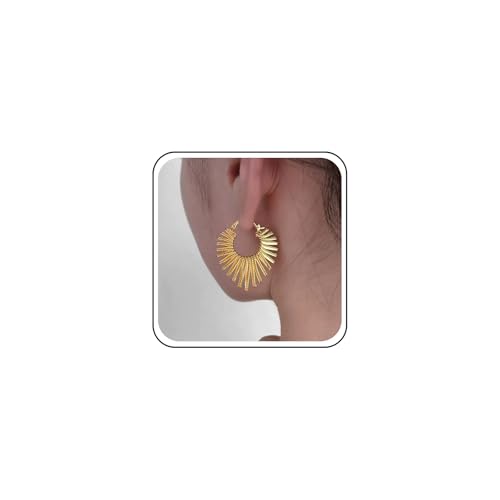 Yheakne Vintage Sunburst Hoop Ohrringe Gold Spike Sonnenlicht Ohrringe Sunburst Huggie Hoop Ohrring Chunky Metal Sunshine Ohrring Schmuck für Frauen von Yheakne