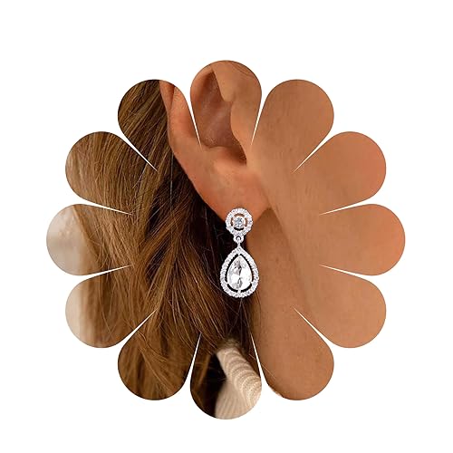 Yheakne Vintage Teardrop Kristall Ohrringe Silber Strass Ohrringe Wasser Tropfen Cz Baumeln Ohrringe Luxus Hochzeit Ohrringe Schmuck Für Frauen Und Mädchen von Yheakne
