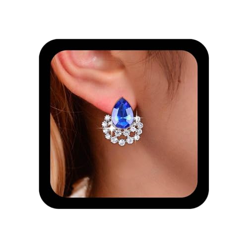 Yheakne Vintage Teardrop Saphir Ohrringe Blau Kristall Ohrstecker Silber Cz Strass Ohrringe Blau Saphir Edelstein Ohrringe Schmuck Für Frauen von Yheakne
