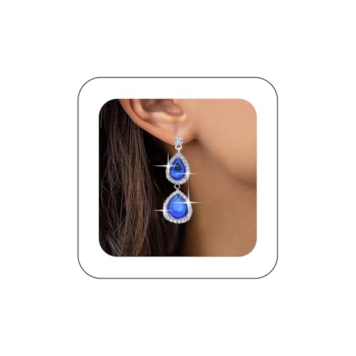 Yheakne Vintage Teardrop Saphir Ohrringe Blau Kristall Tropfen Ohrringe Silber Saphir Teardrop Ohrring Wassertropfen Blau Strass Ohrring Braut Hochzeit Kronleuchter Erklärung Schmuck Für Frauen von Yheakne