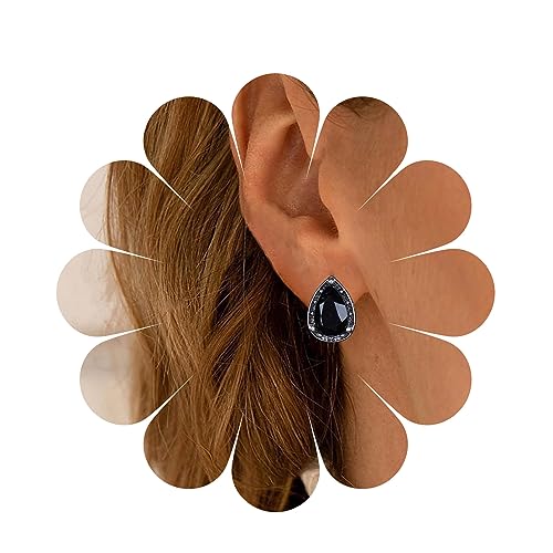 Yheakne Vintage Teardrop Schwarze Edelstein Ohrringe Oval Schwarzer Kristall Ohrstecker Birne Edelstein Ohrringe Kleine Wassertropfen Schwarzer Onyx Ohrringe Schmuck Für Frauen Und Mädchen von Yheakne