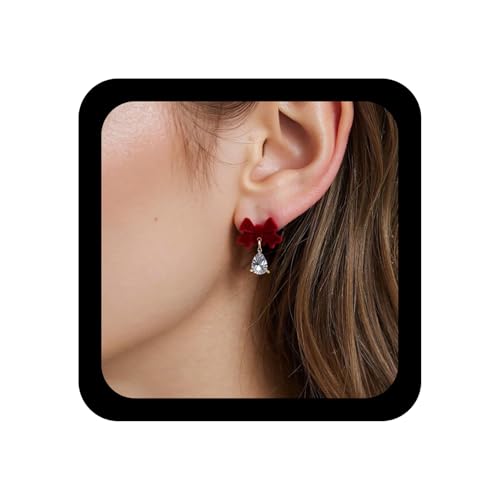 Yheakne Vintage Tränenkristall Tropfenohrringe Roter Samt Schleife Ohrstecker Wildleder Rot Bowknot Ohrring Cz Strass Wassertropfen Ohrring Schmuck Für Frauen von Yheakne