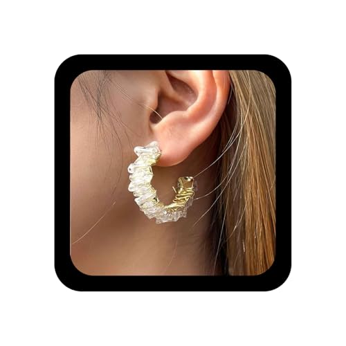 Yheakne Vintage Weißem Kristall Hoop Ohrringe Unregelmäßig Saphir C Form Ohrringe Weit Offen Hoop Ohrring Cz Strass Huggie Ohrring Schmuck Für Frauen von Yheakne