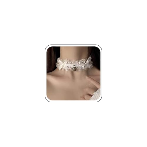 Yheakne Vintage Weißer Bogen Spitze Choker Halskette Kurze Breite Spitze Halskette Weiße Spitze Bogen Strumpfband Halskette Silber Glocke Kragen Halskette Schmuck Für Frauen von Yheakne