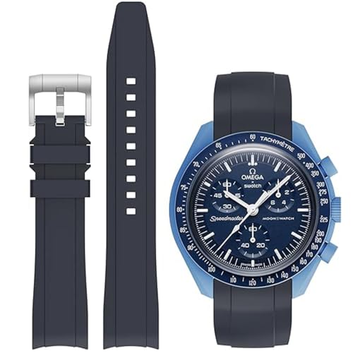 Yhmoo WatchBands 20 mm gebogenes Silikon-Gummi-Armband, kompatibel mit Omega X Swatch Moonswatch Speedmaster (Marineblau) von Yhmoo
