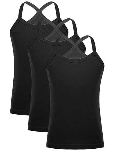Yhong 3er Pack Mädchen Unterhemden Träger Top Unterhemd aus Bio-Baumwolle Spagettiträger Tanz Ärmelloses Crop Tank Top 92-152 Schwarz 134-140 von Yhong