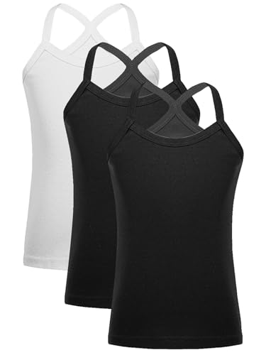 Yhong 3er Pack Mädchen Unterhemden Träger Top Unterhemd aus Bio-Baumwolle Spagettiträger Tanz Ärmelloses Crop Tank Top 92-152 Schwarz&Schwarz&Weiß 134-140 von Yhong