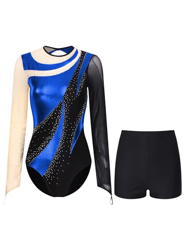 Yhong Damen Gymnastikanzug 2 Pcs Langarm Glitzer Tanz body mit kurze leggings Set Rückenfrei Eiskunstlauf Turnanzug Tanzkleidung Blau M Yhong Damen Gymnastikanzug 2 Pcs Langarm Glitzer Tanz body mit kurze leggings Set Rückenfrei Eiskunstlauf Turnanzug Tanzkleidung Blau M von Yhong