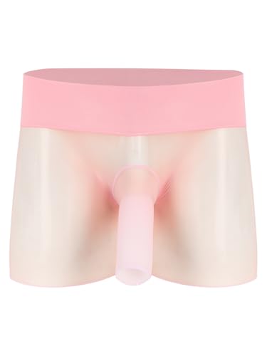 Yhong Herren Boxershorts Stretch Unterhose Trunk Pants mit Bulge Pouch Männer Durchsichtig Dessous Penishülle Strumpf Unterwäsche Panties Pinkfarbene und zu öffnende Hülle Einheitsgröße von Yhong