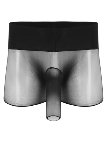Yhong Herren Boxershorts Stretch Unterhose Trunk Pants mit Bulge Pouch Männer Durchsichtig Dessous Penishülle Strumpf Unterwäsche Panties Schwarze und zu öffnende Scheide Einheitsgröße von Yhong
