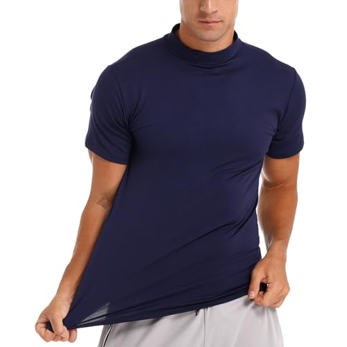 Yhong Herren Einfarbige Hochkragen Kurzarm Shirts Bluse Basic Einfarbig Unterhemd Slim Fit T-Shirt Modisches Sommer Oberteil Streetwear Blau L Yhong Herren Einfarbige Hochkragen Kurzarm Shirts Bluse Basic Einfarbig Unterhemd Slim Fit T-Shirt Modisches Sommer Oberteil Streetwear Blau L von Yhong