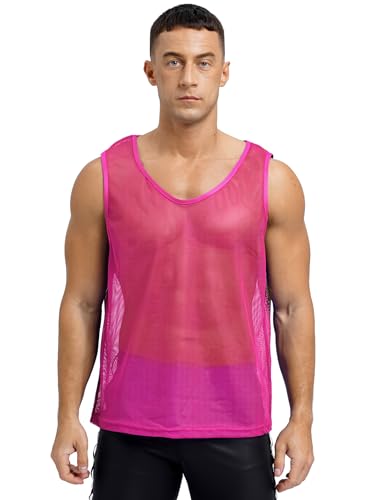 Yhong Herren Netzhemd Transparent Muskel Oberteile Tank Top Casual Locker Unterhemd Ärmellos Netzshirt Sommer Unterhemd Gogo Clubwear- L-XL Hot Pink XL von Yhong