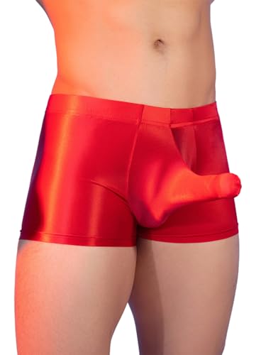 Yhong Herren Unterwäsche Unterhose Wetlook Öl Glänzende Slips Unterwäsche Shorts Männer Boxershorts Trunk mit Penishülle Rot Einheitsgröße von Yhong