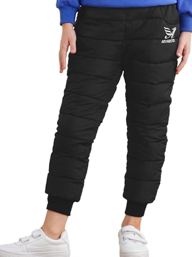 Yhong Kinder Gefütterte Schneehose Daunenhose Mädchen Jungen Dicke Warm Skihose mit Elastischem Bund Winddicht Winterhose Outdoorhose Schwarz 140-146 von Yhong