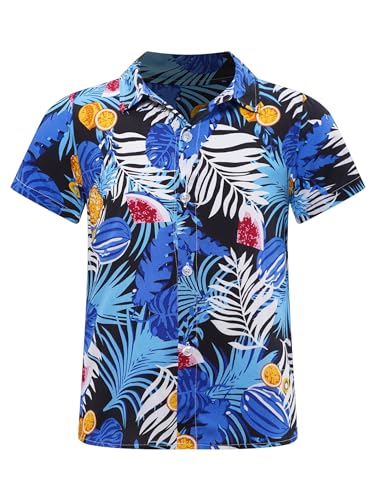 Yhong Kinder Jungen Sommershirt mit Knopfleiste Vorne Blumenmuster Print Kurzärmliges Hawaii Hemd Urlaub Strand Oberteil Freizeithemd für 3-14 Jahre Typ I 158-164 von Yhong