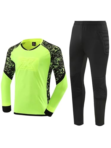 Yhong Kinder Jungen Torwart Trikot Fußball Traningsset Lange Ärmel Gepolstert Tormann Tops Hose Set Schutz Ausrüstung Torwarttrikot Fußballtrikot Leuchtendes Grün 134-140 Yhong Kinder Jungen Torwart Trikot Fußball Traningsset Lange Ärmel Gepolstert Tormann Tops Hose Set Schutz Ausrüstung Torwarttrikot Fußballtrikot Leuchtendes Grün 134-140 von Yhong