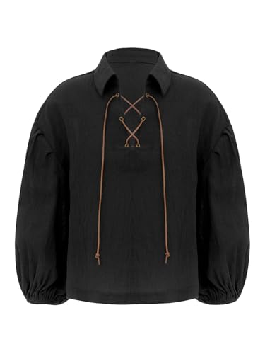 Yhong Kinder Mittelalter Pirat Hemd für Jungen und Mädchen Langarm Renaissance Vintage Hemd Bluse Viktorian Gothic Steampunk Wikinger Bluse Schwarz 152-164 von Yhong