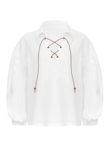 Yhong Kinder Mittelalter Pirat Hemd für Jungen und Mädchen Langarm Renaissance Vintage Hemd Bluse Viktorian Gothic Steampunk Wikinger Bluse Weiß 128-140 von Yhong