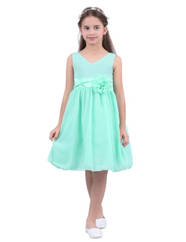 Yhong Mädchen Kleid Festlich Ärmellos Tüll Prinzessin Partykleid mit Blumen Ballkleid Tutu Kleid für Hochzeit Geburtstag Taufe Feiertag, Gr.80-164 Türkis 146-152 von Yhong