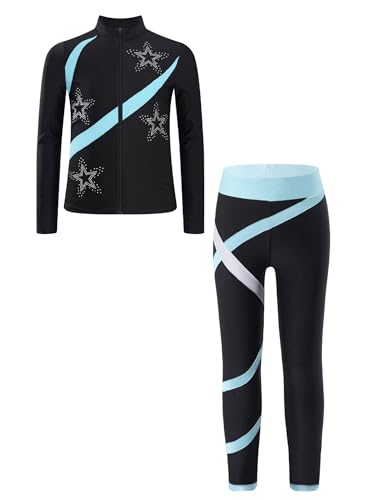 Yhong Mädchen Sportanzug Kinder Jogginganzug Sweatjacke +Sport Leggings Trainingsanzug Trikotanzug Yoga Fitness Workout Laufen Tanz Hellblau 134-140 von Yhong