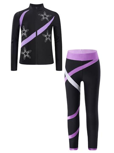 Yhong Mädchen Sportanzug Kinder Jogginganzug Sweatjacke +Sport Leggings Trainingsanzug Trikotanzug Yoga Fitness Workout Laufen Tanz Helles Lila 122-128 von Yhong