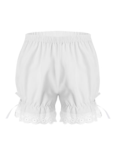 Yhong Mädchen Unterhose süße Panties Lolita Bloomer Elastische Taille Sicherheitsshorts Viktorianische Rüschen Spitze Kürbis Pumphose Weiß 110-116 von Yhong