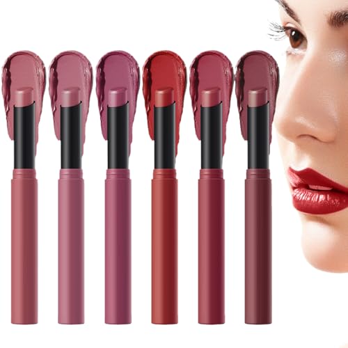 Matte nackte Lippenlippen | Röhrenvertreter mit 6 Farben | Langfristig glattes Lippenstift -Set | Lippensatin Lippénstiftt | Eintauchbares welliges pigmentiertes -Make -up für Frauen von Yhsioaklo