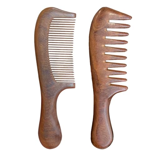 Yhsioaklo Sandelholz Haarkamm | Feiner Zahnkamm für Haare - 2er Set Haarkamm für Männer Frauen, breiter feiner Zahnkamm für lockiges Haar, tragbare Haarpflegebürste von Yhsioaklo