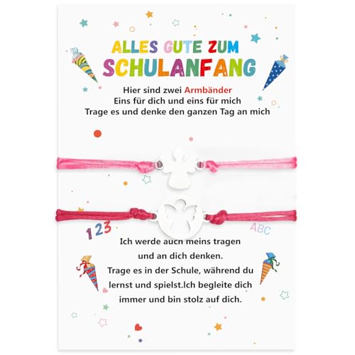 2 Schulkind Einschulung Armband, Endlich Schulkind Armband Schulanfang Armband, Schulkind Armband Mädchen Junge, Mutter Tochter Armband Schulkind Geschenk, Geschenke zur Einschulung (Engel) von Yi'antai