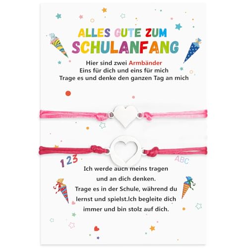 2 Schulkind Einschulung Armband, Endlich Schulkind Armband Schulanfang Armband, Schulkind Armband Mädchen Junge, Mutter Tochter Armband Schulkind Geschenk, Geschenke zur Einschulung (Liebe) von Yi'antai