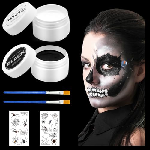 Halloween Schminke Schwarz Weiß, Kinderschminke Karnevals Make up Set, Halloween Spezialeffekt Make Up Set, Theaterschminke Vampir, Zombie Skelett Clown Schminke Make Up (A) von Yi'antai