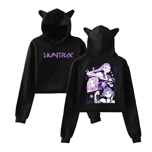 YiJee KPop Huntrix Hoodie Damen, Crop Hoodie mit Katzenohren, K-Pop Streetwear Kapuzenpullover mit Anime-Druck, Langarm Sweatshirt Lässige Oberteile für K-Pop Fans von YiJee