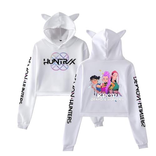 YiJee KPop Huntrix Hoodie Damen, Crop Hoodie mit Katzenohren, K-Pop Streetwear Kapuzenpullover mit Anime-Druck, Langarm Sweatshirt Lässige Oberteile für Teenager & Frauen von YiJee