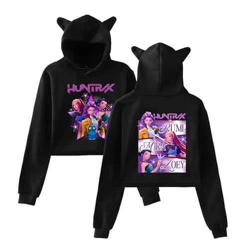 YiJee KPop Huntrix Hoodie Damen, Crop Hoodie mit Katzenohren, K-Pop Streetwear Kapuzenpullover mit Anime-Druck, Langarm Sweatshirt Lässige Oberteile für K-Pop Fans, Teenager & Frauen von YiJee