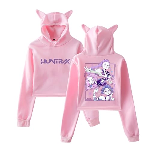 YiJee KPop Huntrix Hoodie Damen, Crop Hoodie mit Katzenohren, K-Pop Streetwear Kapuzenpullover mit Anime-Druck, Langarm Sweatshirt Lässige Oberteile für K-Pop Fans von YiJee