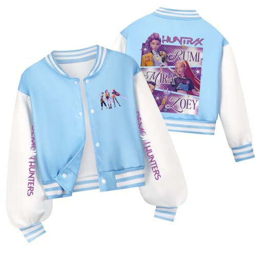 YiJee KPop Huntrix Sweatjacke für Mädchen Jungen, K-Pop College Jacke mit Anime Print, Langarm Streetwear Bomberjacke für Kinder & Teenager 2-16 Jahre von YiJee