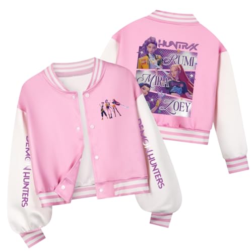 YiJee KPop Huntrix Sweatjacke für Mädchen Jungen, K-Pop College Jacke mit Anime Print, Langarm Streetwear Bomberjacke für Kinder & Teenager 2-16 Jahre von YiJee