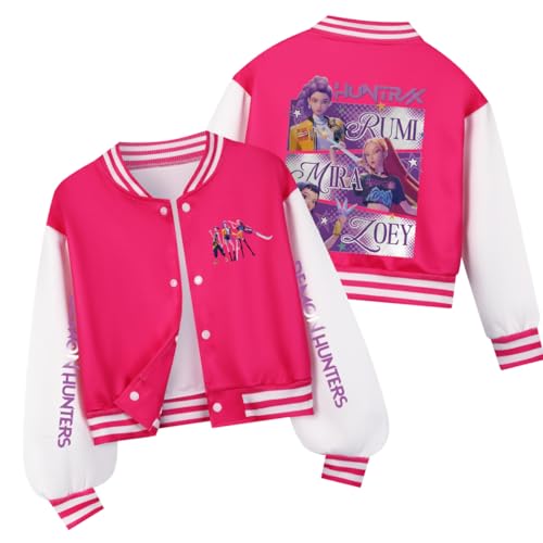 YiJee KPop Huntrix Sweatjacke für Mädchen Jungen, K-Pop College Jacke mit Anime Print, Langarm Streetwear Bomberjacke für Kinder & Teenager 2-16 Jahre von YiJee