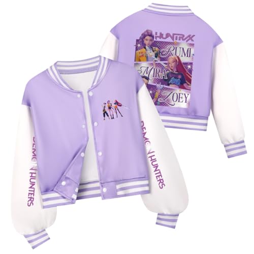YiJee KPop Huntrix Sweatjacke für Mädchen Jungen, K-Pop College Jacke mit Anime Print, Langarm Streetwear Bomberjacke für Kinder & Teenager 2-16 Jahre von YiJee