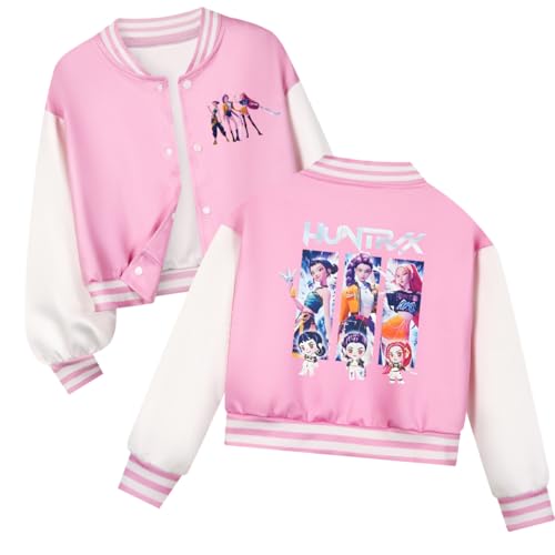 YiJee KPop Huntrix Sweatjacke für Mädchen Jungen, K-Pop College Jacke mit Anime Print, Langarm Sweatshirt Streetwear für Kinder & Teenager 2-16 Jahre von YiJee