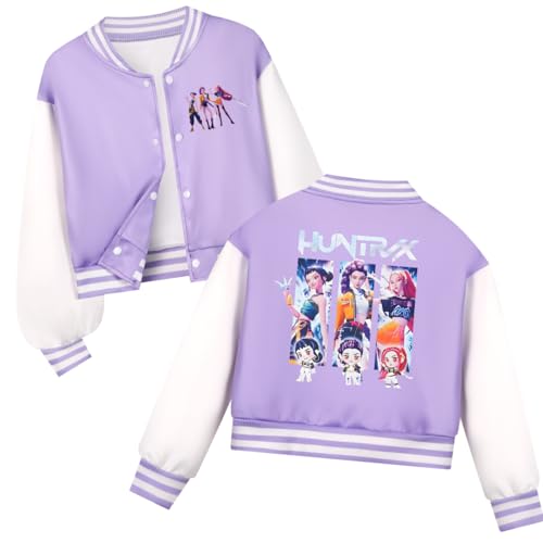 YiJee KPop Huntrix Sweatjacke für Mädchen Jungen, K-Pop College Jacke mit Anime Print, Langarm Sweatshirt Streetwear für Kinder & Teenager 2-16 Jahre von YiJee