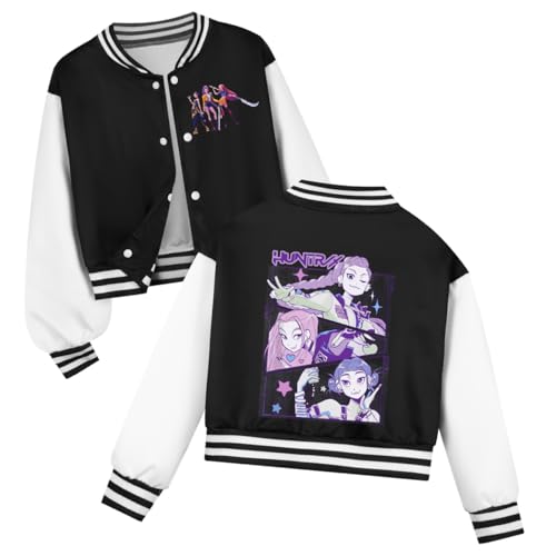 YiJee KPop Huntrix Sweatjacke für Mädchen Jungen, K-Pop College Jacke mit Anime Print, Langarm Y2K Streetwear Sweatshirt für Kinder & Teenager 2-16 Jahre von YiJee
