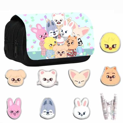 YiJee Stray Kids Federmäppchen Set – Segeltuch Etui mit 7 SKZOO Ordnern, KPOP Fans,Stray Kids Geschenk-Set von YiJee