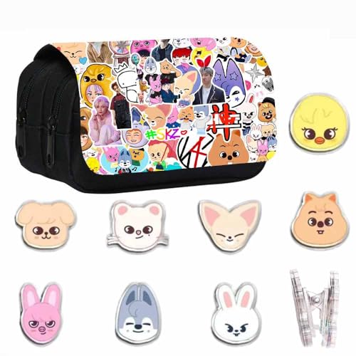 YiJee Stray Kids Federmäppchen Set – Segeltuch Etui mit 7 SKZOO Ordnern, KPOP Fans,Stray Kids Geschenk-Set von YiJee