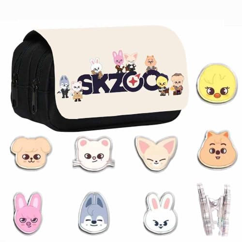 YiJee Stray Kids Federmäppchen Set – Segeltuch Etui mit 7 SKZOO Ordnern, KPOP Fans,Stray Kids Geschenk-Set von YiJee