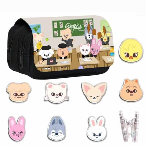 YiJee Stray Kids Federmäppchen Set – Segeltuch Etui mit 7 SKZOO Ordnern, KPOP Fans,Stray Kids Geschenk-Set von YiJee