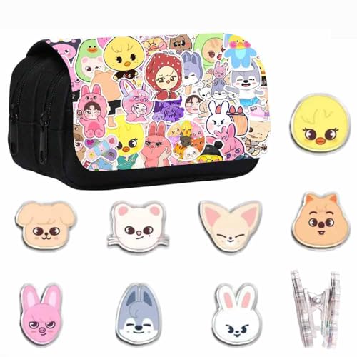 YiJee Stray Kids Federmäppchen Set – Segeltuch Etui mit 7 SKZOO Ordnern, KPOP Fans,Stray Kids Geschenk-Set von YiJee