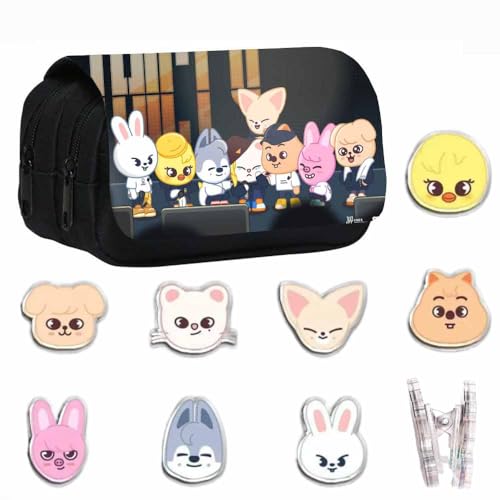 YiJee Stray Kids Federmäppchen Set – Segeltuch Etui mit 7 SKZOO Ordnern, KPOP Fans,Stray Kids Geschenk-Set von YiJee